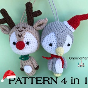 Crochet Christmas ornament patterns 4 in 1, amigurumi ornament set image 3