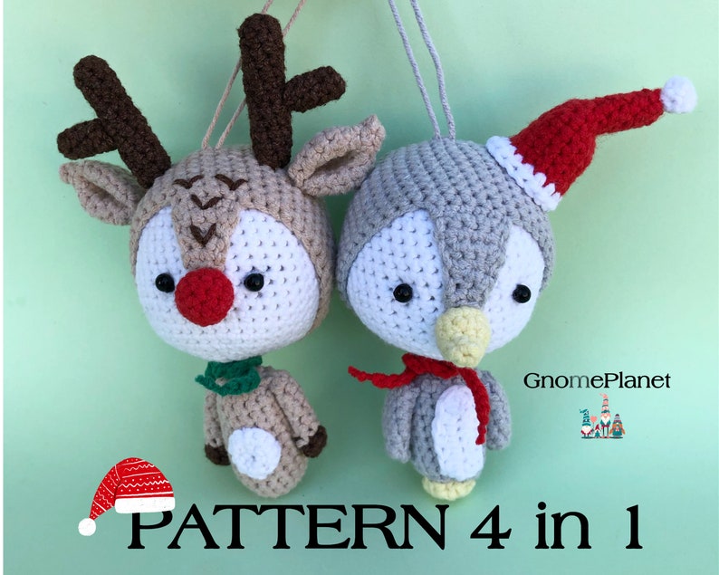 Crochet Christmas ornament patterns 4 in 1, amigurumi ornament set image 3