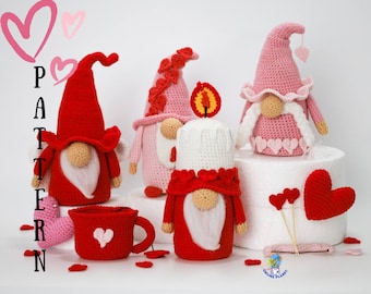 Crochet Valentines Day gnomes set 5 in 1