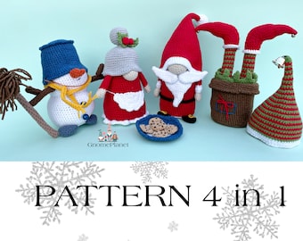 Crochet Christmas Gnome Pattern, Amigurumi 4-in-1 (PDF Pattern)