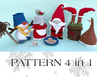 Crochet Christmas gnome pattern 4 in 1, amigurumi gnome pattern set, Christmas gnomes