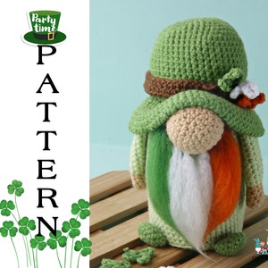 Crochet St. Patrick's Day leprechaun gnome pattern, good luck amigurumi pattern image 1