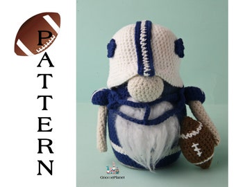 Patrón gnomo de fútbol a crochet, tutorial de gnomo de jugador de fútbol amigurumi