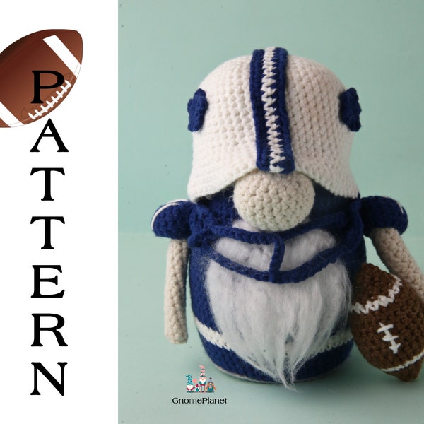 Crochet football gnome pattern, amigurumi football player gnome tutorial