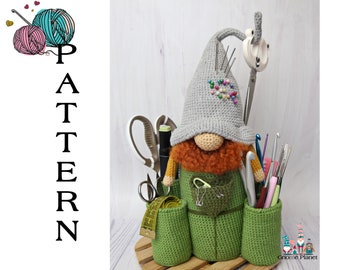 Crochet organizer gnome pattern, crochet hook holder gnome pattern, crafter gnome