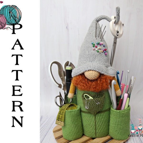 Crochet organizer gnome pattern, crochet hook holder gnome pattern, crafter gnome