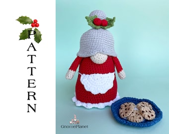 Patrón gnomo de crochet Sra. Claus, tutorial de gnomo navideño amigurumi