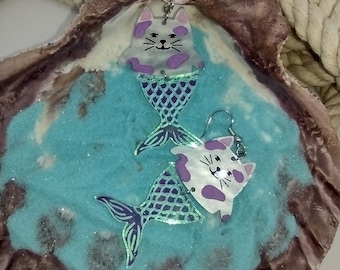 Purrmaid with Purple Spots Acrylic Earrings