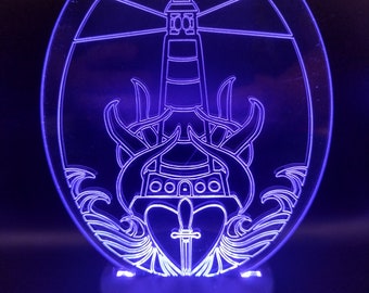 Lighthouse and Kraken Acrylic Sign with LED Light