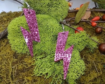 Fuchsia Glitter Lightening Bolt Earrings