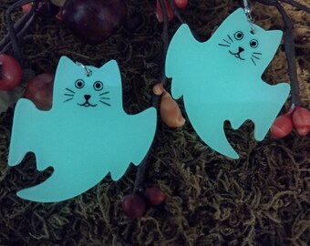 Ghost Cat Glow in the Dark Acrylic Earrings
