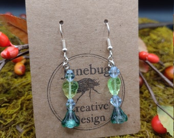 Uranium Glass Leaf and Flower Earrings