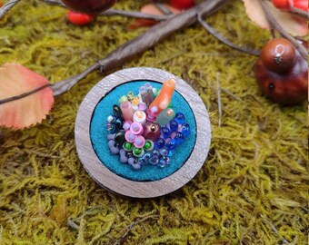 Bead Embroidered Coral Reef Brooch