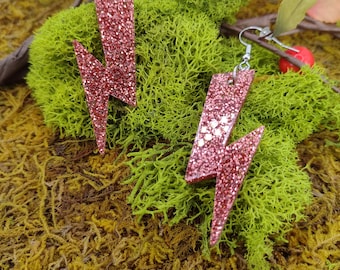 Rose Gold Glitter Lightening Bolt Earrings