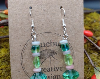 Uranium Glass Green and Pink Earrings