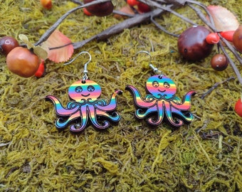 Rainbow Octopus Earrings