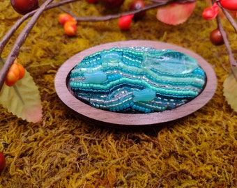 Uranium Glass Fish Embroidered Brooch
