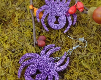 Purple Glitter Acrylic Sprider Earrings