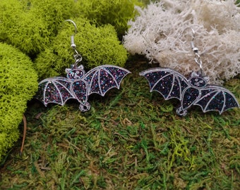Laser Cut Acrylic Glitter Bat Earrings