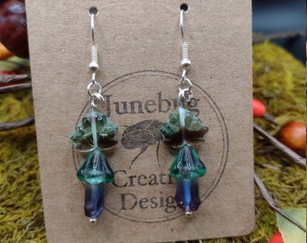 Uranium Glass Leaf and Flower Earrings