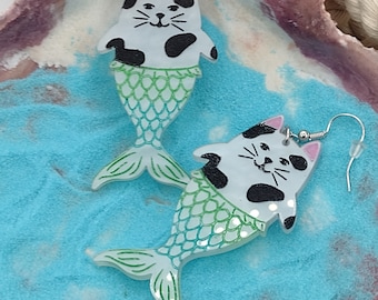 Purrmaid with Black Spots Acrylic Earrings