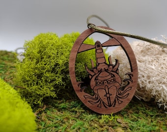 Laser Cut Walnut Lighthouse and Kraken Pendant