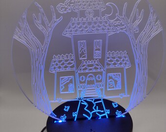 Haunted House Acrylic Sign with LED Light Base