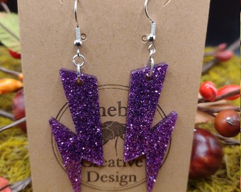 Purple Glitter Lightening Bolt Earrings