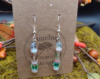 Uranium Glass Pink, Green and Blue Earrings