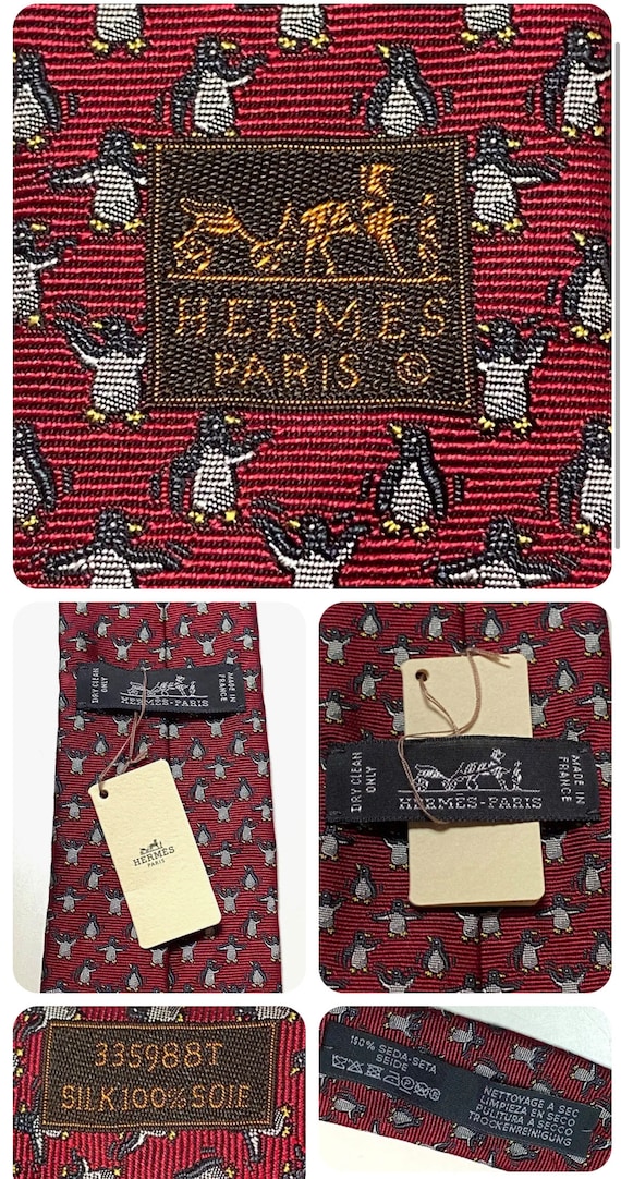 Hermes 335988 T red “penguin”patten silk tie new … - image 1