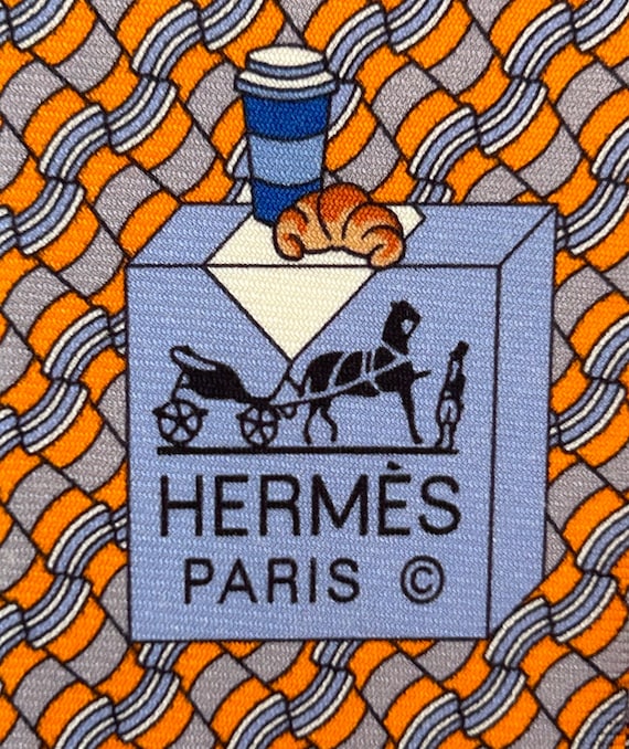HERMES tie 645930 TA orange color 100% Silk Tie “… - image 1