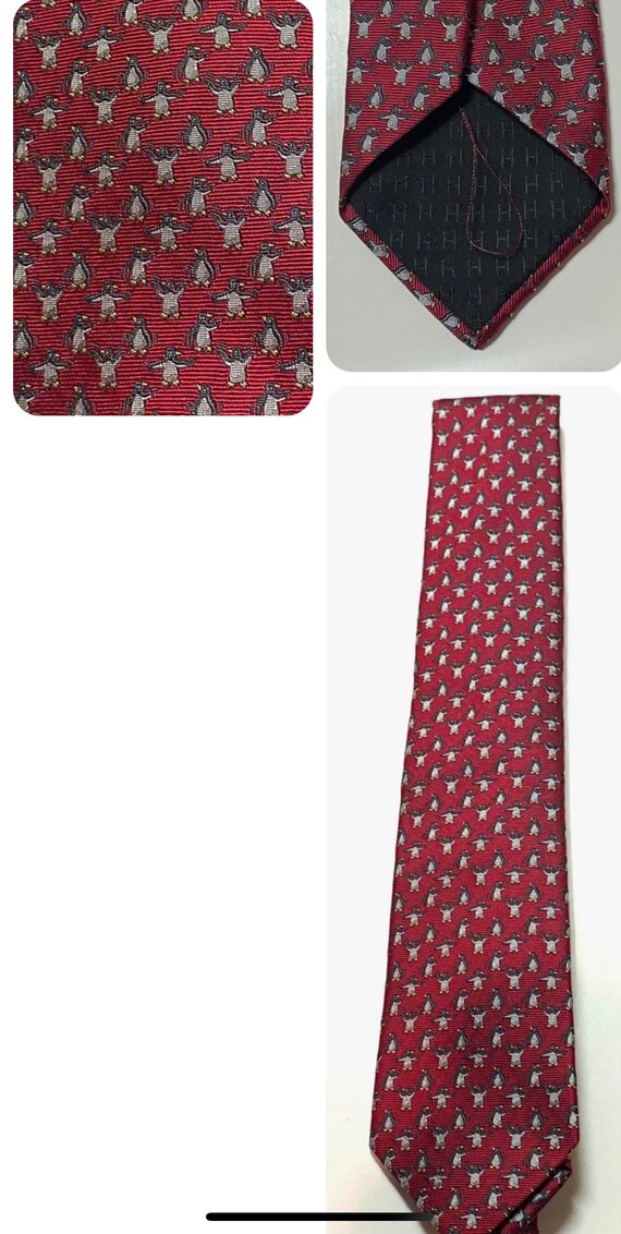 Hermes 335988 T red “penguin”patten silk tie new … - image 2