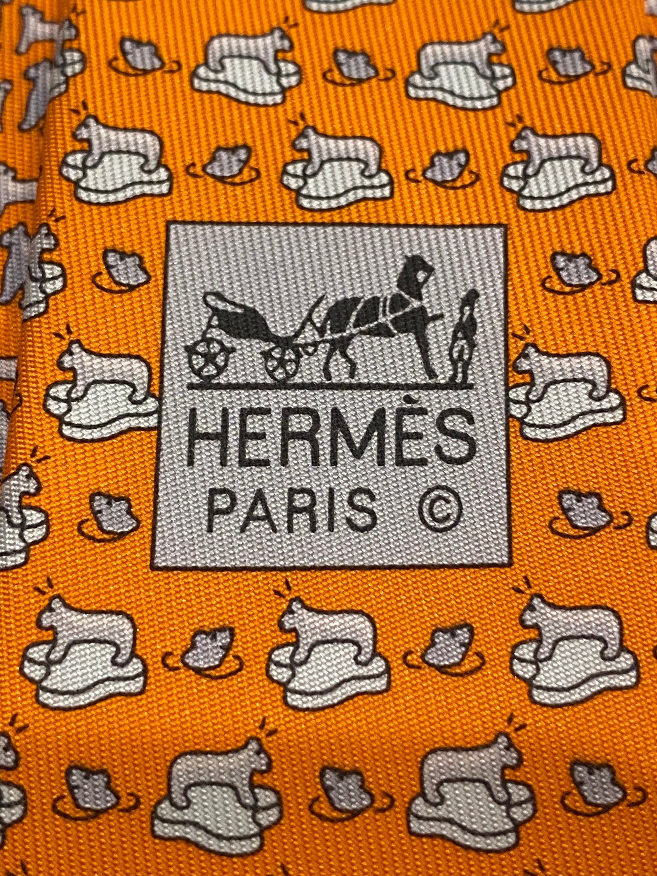 Hermes 625779 HA Orange Polar Bear 100% Silk Tie NIB With