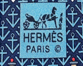 HERMES TIE 5444 FA Blue “Sailor & Anchor” 100% Silk tie nib without tags