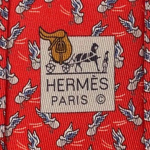 HERMES 6267 EA レッド「馬」100%シルクネクタイ 新品箱入り タグ付き