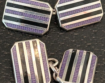 D & F Engels gemarkeerde 925 zilver zwarte onyx/agaat amethist manchetknopen