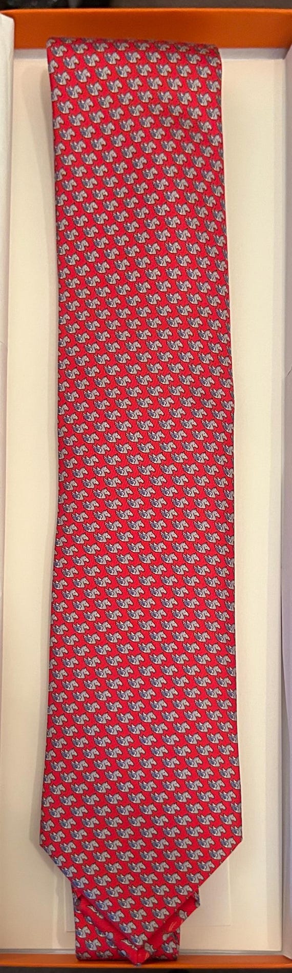 HERMES 6267 EA レッド「馬」100%シルクネクタイ 新品箱入り
