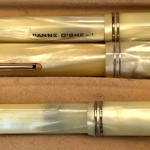WATERMAN White Pearl Fountain Pen IDEAL 14k Nib Pencil Thermometer Set Wow!