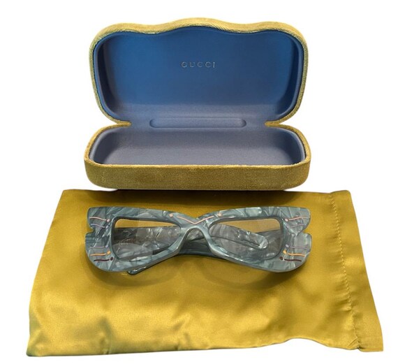GUCCI Hollywood Forever 0710 Blue Pearl Green Wing Mask 