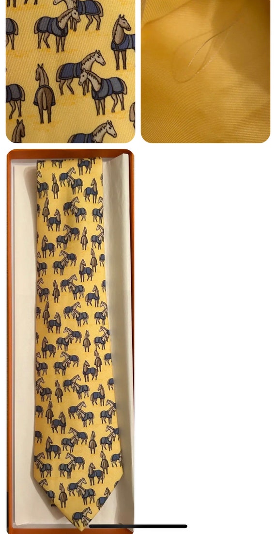 HERMES 7698 OA yellow horse Tie Brand New with Ta… - image 2