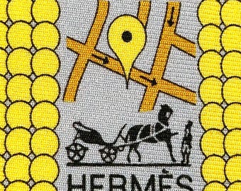 HERMES 645755 SA Yellow “Google Map” 100% Silk tie new in box without tags