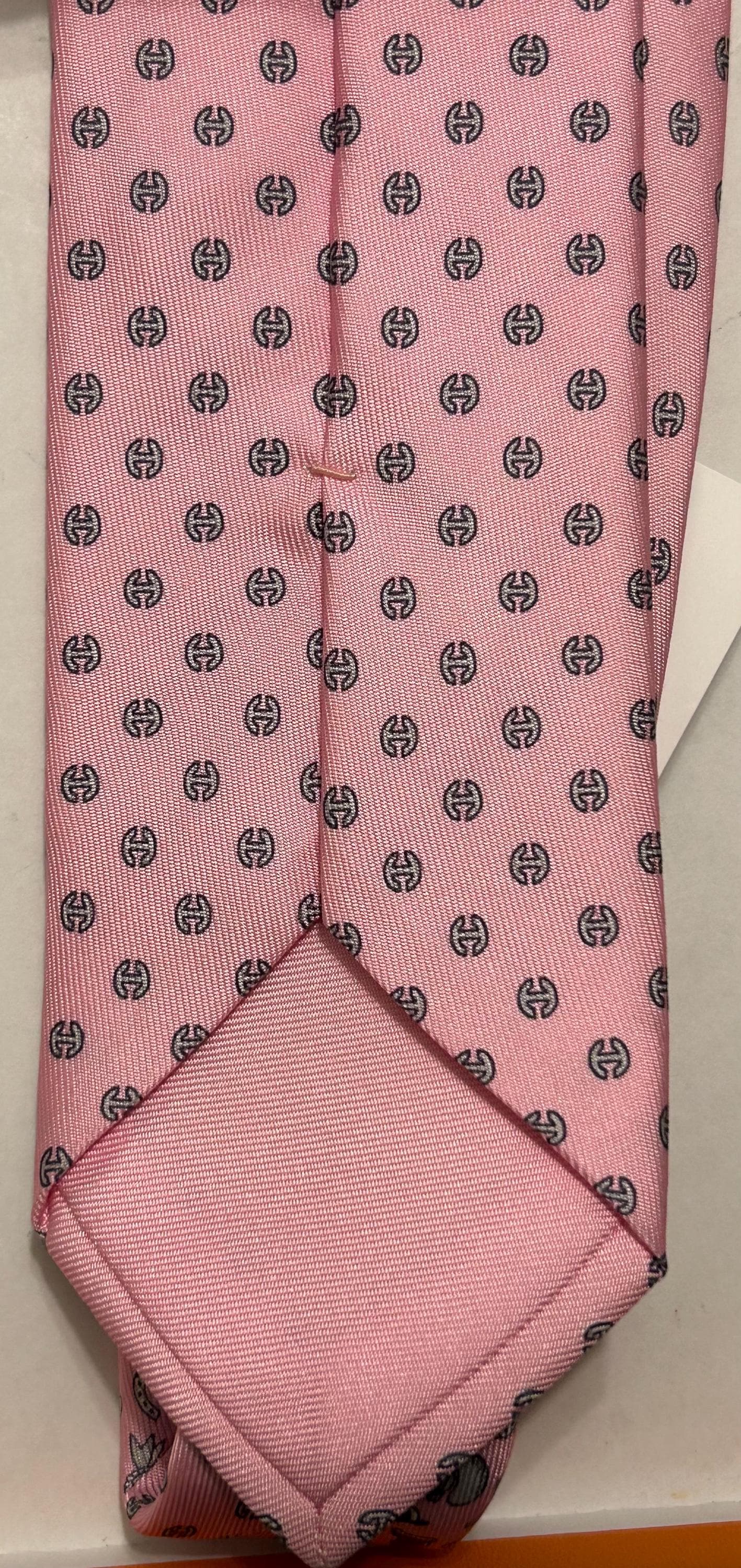 エルメス リバーシブル ピンク H ホース 100% シルク ネクタイ 新品