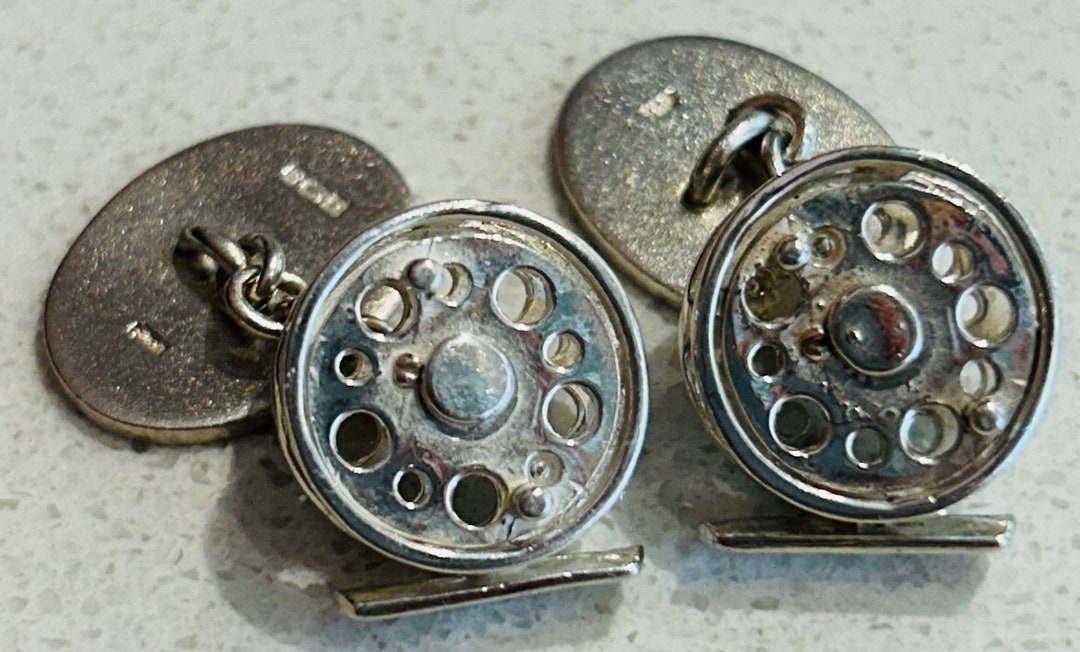 Two Tones Coloured Fishing Reel Cufflinks In Personalised Cufflink Box - Foto 2