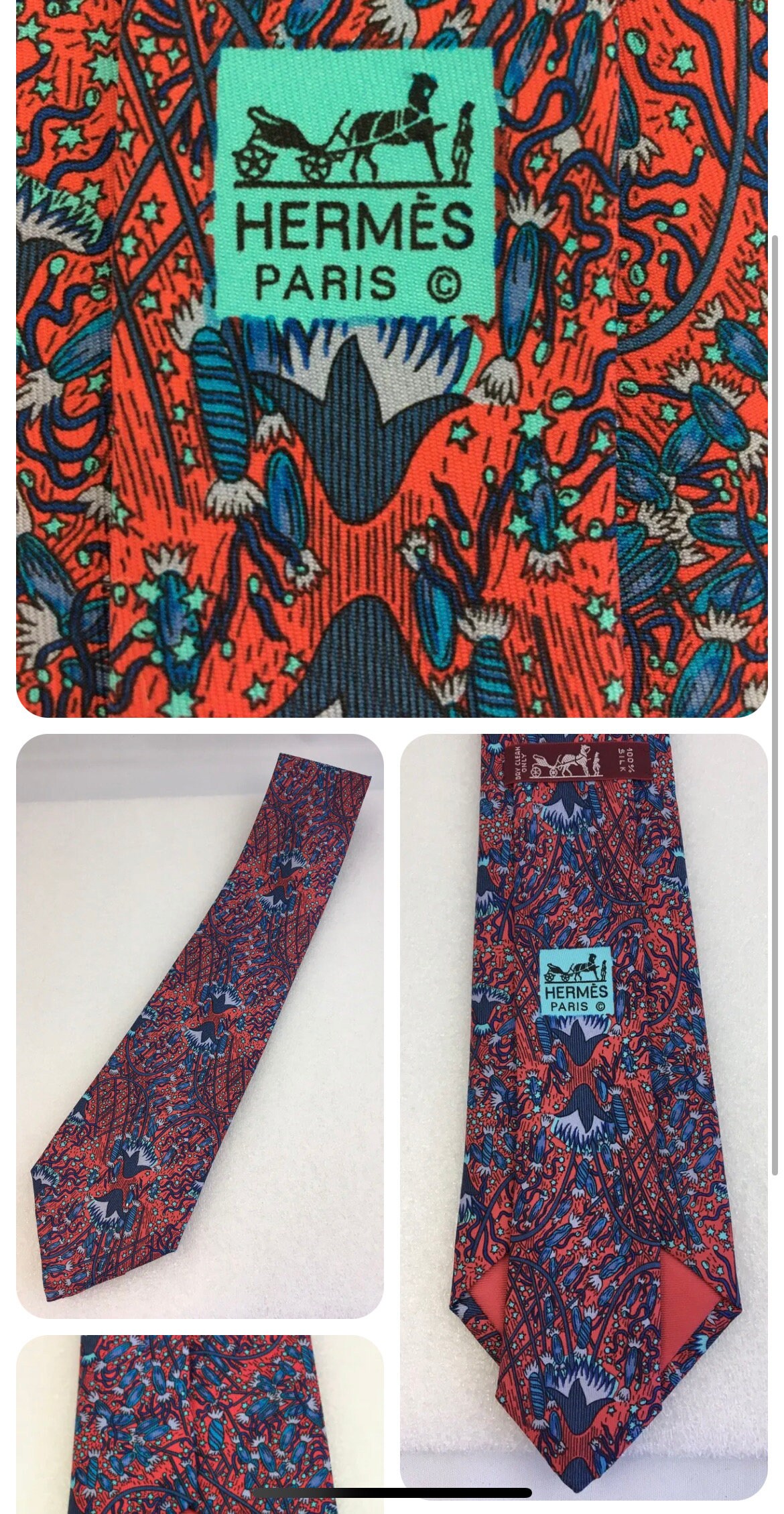 Cravate Hermès 100% Soie Motif Casino Royale Bleu Marine - Longueur Classique, Neuve Sans étiquette (en Boîte)