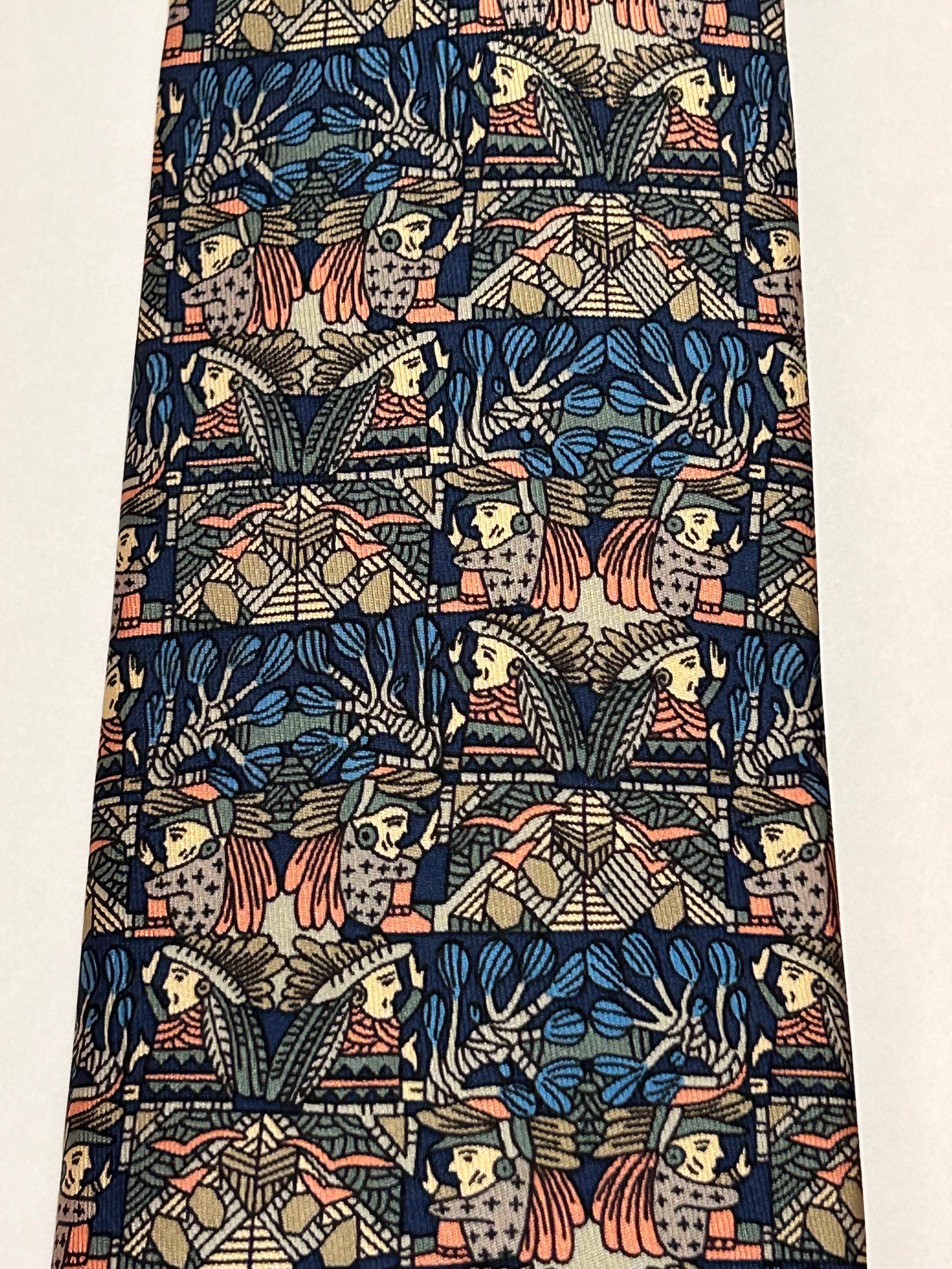 Cravate HERMÈS 100% Soie Vintage - Modèle 7403PA Multicolore, Fabrication Française