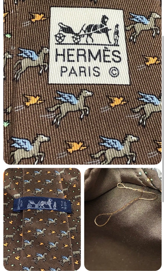 HERMES TIE 5511 UA Brown 100% Silk Tie “Horse” lik