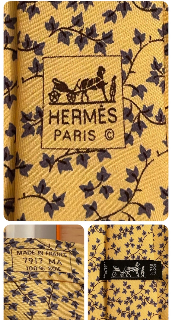 HERMES 7917 MA yellow leaves Tie Brand New withou… - image 1