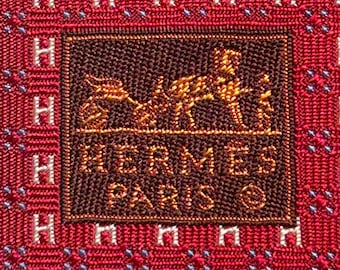 HERMES 6267 EA レッド「馬」100%シルクネクタイ 新品箱入り タグ付き