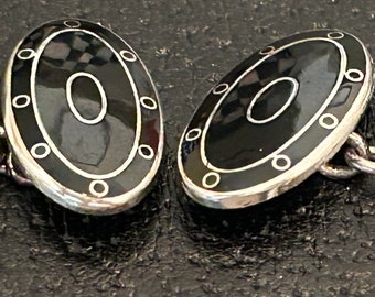 Asprey Engels gekeurde 925 Silver Black Onyx/Agaat manchetknopen