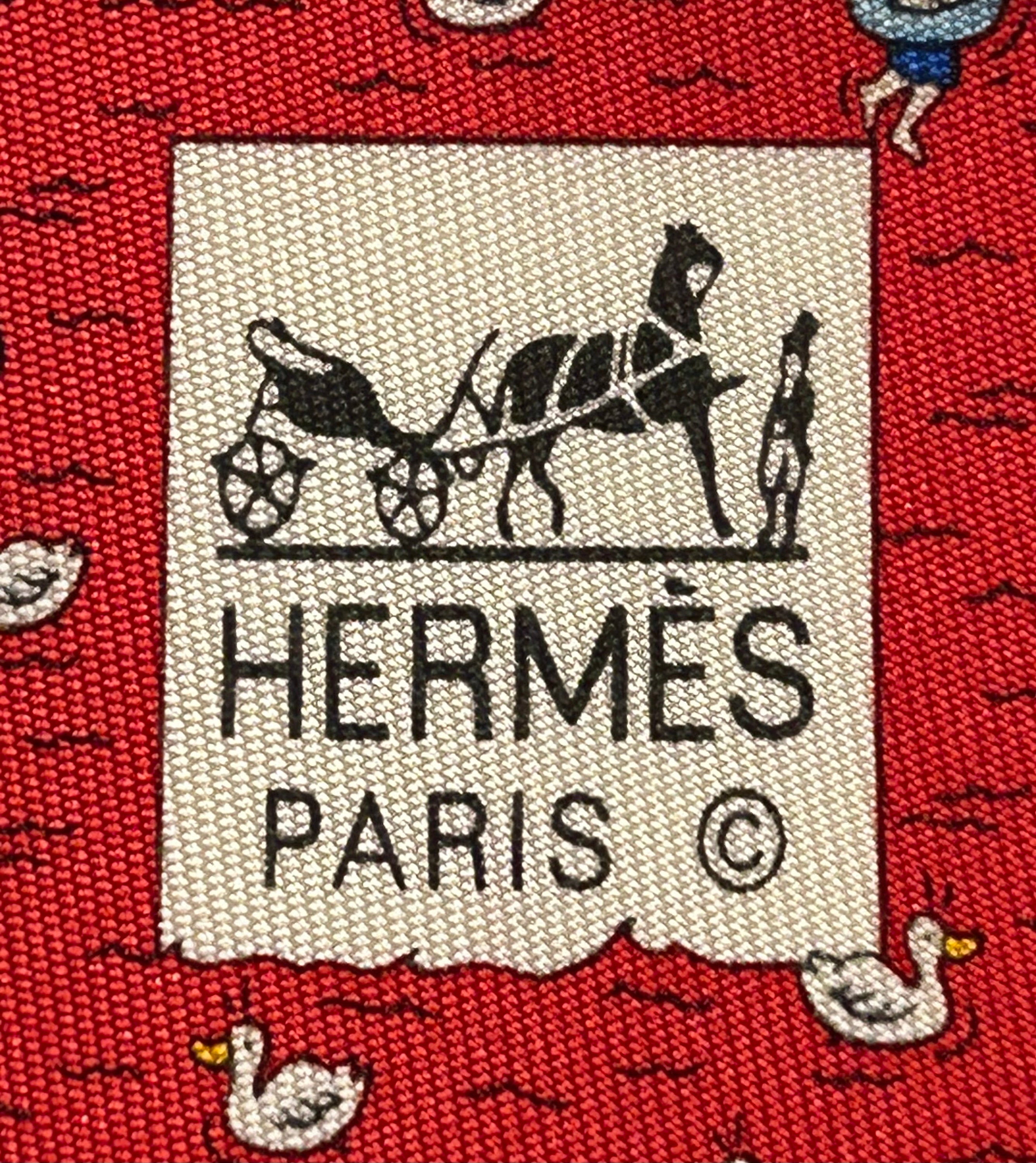 HERMES 605943 TA レッド「ダック」100%シルクネクタイ 新品タグ付き